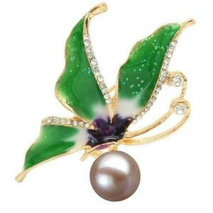 Brosa Pandantiv Fluture Verde cu Perla Naturala Lavanda - Cadouri si perle imagine