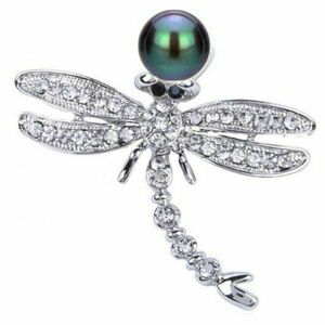 Brosa Pandantiv Libelula cu Perla Naturala Neagra si Zirconii - Cadouri si perle imagine
