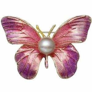 Brosa Pandantiv Fluture Mov cu Perla Naturala Lavanda de 8 mm - Cadouri si perle imagine
