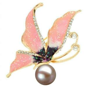 Brosa Pandantiv Fluture Roz cu Perla Naturala Lavanda - Cadouri si perle imagine