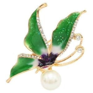 Brosa Pandantiv Fluture Verde cu Perla Naturala Alba - Cadouri si perle imagine