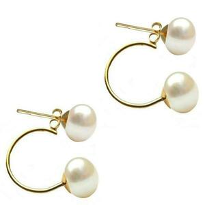 Cercei Double de Aur de 14k cu Perle Naturale Albe de 7 mm - Cadouri si perle imagine