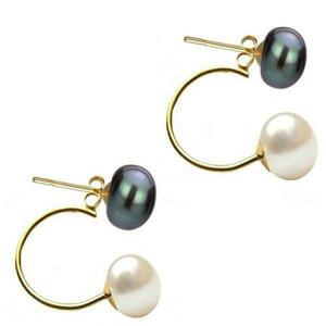 Cercei Double de Aur de 14k cu Perle Naturale Negre si Albe - Cadouri si perle imagine