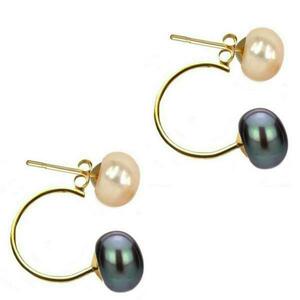 Cercei Double de Aur de 14k cu Perle Naturale Crem si Negre - Cadouri si perle imagine