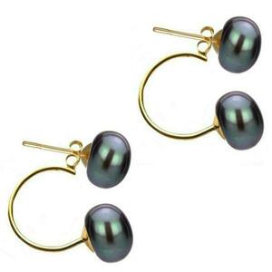 Cercei Double de Aur de 14k cu Perle Naturale Negre de 7 mm - Cadouri si perle imagine