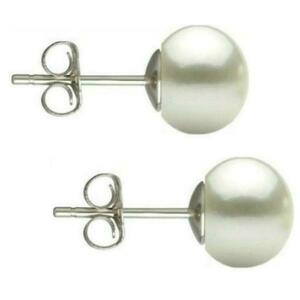 Cercei Argint cu Perle Naturale Buton, Albe, de 7, 5 mm - Cadouri si perle imagine