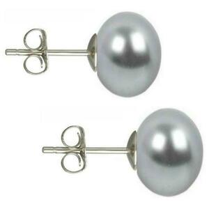Cercei Argint cu Perle Naturale Buton, Gri, de 10 mm - Cadouri si perle imagine