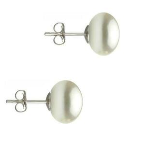 Cercei Argint cu Perle Naturale Buton, Albe, de 10 mm - Cadouri si perle imagine