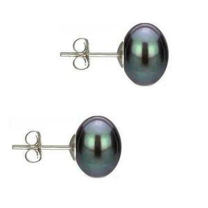 Cercei Argint cu Perle Naturale Buton, Negre, de 10 mm - Cadouri si perle imagine