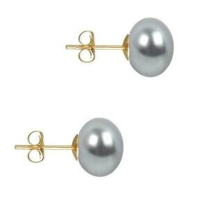 Cercei de Aur cu Perle Naturale Gri de 10 mm - Cadouri si perle imagine