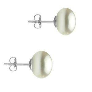 Cercei de Aur Alb cu Perle Naturale Albe de 10 mm - Cadouri si perle imagine