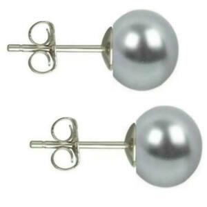 Cercei Argint cu Perle Naturale Buton, Gri, de 7, 5 mm - Cadouri si perle imagine