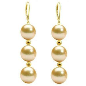 Cercei Tripli Aur de 14 karate si Perle Naturale Crem Premium - Cadouri si perle imagine