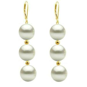 Cercei Tripli Aur de 14 karate si Perle Naturale Albe Premium - Cadouri si perle imagine