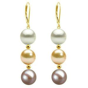 Cercei Tripli Aur de 14 karate si Perle Naturale Premium - Cadouri si perle imagine