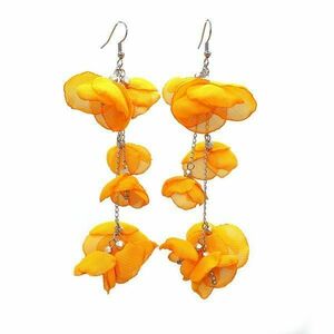 Cercei foarte lungi cu flori din voal, culoarea portocaliu, 11 cm, Ranya, Zia Fashion imagine