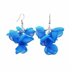 Cercei ciorchine flori din voal, albastri, inox, 6 cm, Mara, Zia Fashion imagine