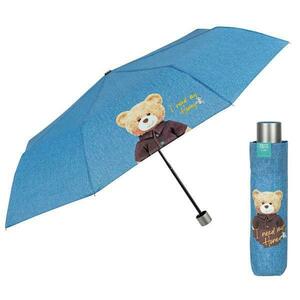 Mini Umbrela ploaie pliabila model denim bleu Teddy Bear imagine