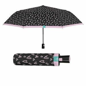 Mini umbrela ploaie pliabila automata negru cu inimioare roz imagine