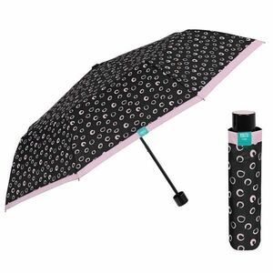 Mini umbrela ploaie pliabila negru cu buline roz imagine
