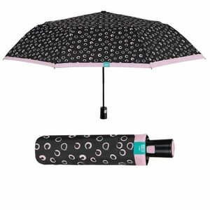 Mini umbrela ploaie pliabila automata negru cu buline roz imagine