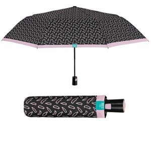 Mini umbrela ploaie pliabila automata negru cu roz imagine