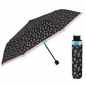 Mini umbrela ploaie pliabila negru cu inimioare roz imagine
