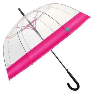 Umbrela transparenta automata baston cu bordura roz imagine
