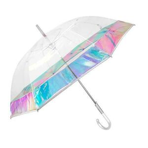Umbrela ploaie transparenta baston cu banda irizata imagine