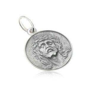 Medalion rotund cu chipul lui Iisus, mat, cu patină, argint 925 imagine