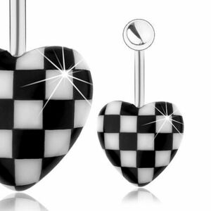 Piercing de buric din oțel, inimă convexă din acrilic, model tablă de șah imagine