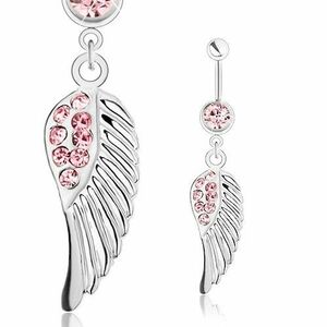 Piercing de buric, oțel 316L, aripă de înger, argintie, zirconii roz imagine