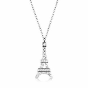 Colier din argint 925, pandantiv pe lanţ, model Turnul Eiffel cu zirconii imagine