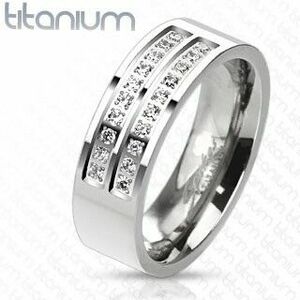 Inel realizat din titan de culoare argintie cu linii din zirconii transparente, 8 mm - Marime inel: 57 imagine
