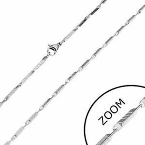 Lanț argintiu din oțel - zale înguste dreptunghiulare cu crestături, 3 mm imagine