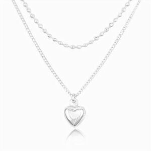 Colier din argint 925, lanț dublu, inimă convexă și mărgele mici imagine