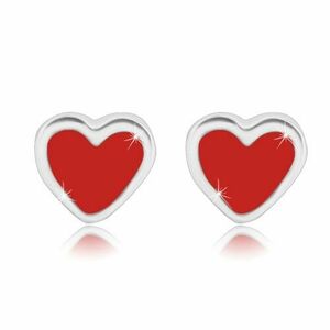 Cercei din argint 925 - inimă simetrică cu smalț de culoare roșie imagine
