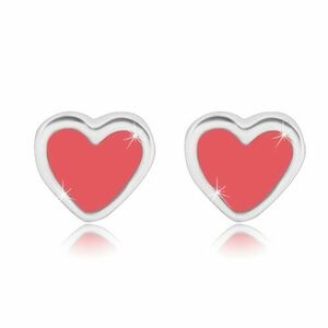 Cercei - inimă simetrică cu smalț de culoare roz, argint 925 imagine