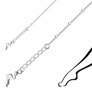 Brățară pentru gleznă, din argint 925 – lanț din zale pătrate, bile, pandantiv flamingo imagine