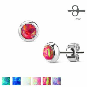 Cercei din oțel chirurgical - opal sintetic în montură, diferite culori, 6 mm - Culoare: Alb imagine