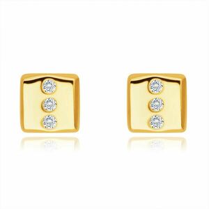Cercei din aur galben cu diamante de 14K - dreptunghi cu trei străluciri rotunde, știfturi imagine