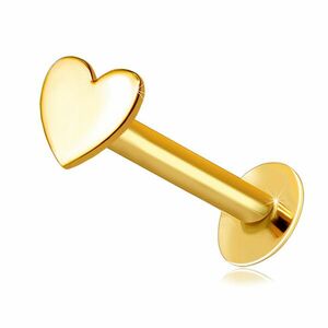 Piercing pentru buză și bărbie din aur galben 585 - inimă plată lucioasă imagine