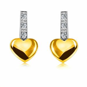 Cercei strălucitori din aur combinat de 14K - bandă cu diamante, inimă netedă, știfturi imagine