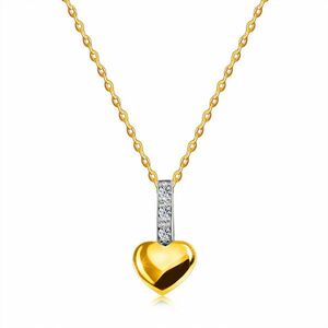 Colier din aur combinat de 14K - inimă mică, linie de diamante strălucitoare, lanț subțire imagine
