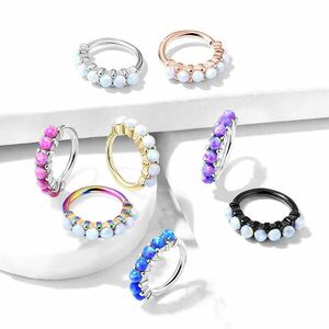Piercing din oțel 316L pentru nas, ureche sau sprâncene – inel cu opal sintetic, 1 mm, PVD, diverse culori - Culoare Piercing: Arămiu - alb imagine
