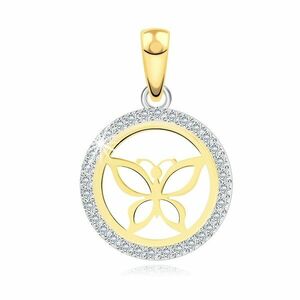 Pandantiv din aur combinat de 14K – fluture într-un contur de inel, tiv din zirconii imagine