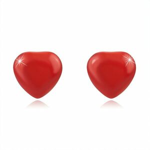 Cercei din argint 925 – o inimă roșie convexă, știfturi imagine