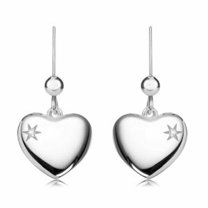 Cercei din argint 925 – inimă convexă cu o stea decupată și un diamant trasparent imagine
