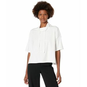 Imbracaminte Femei Eileen Fisher Funnel Neck Elbow Sleeve Boxy Top in Organic Cotton Stretch Jersey White imagine