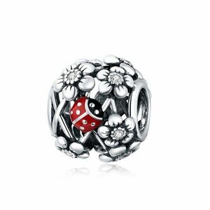 Talisman din argint Ladybug & Flowers Bead imagine